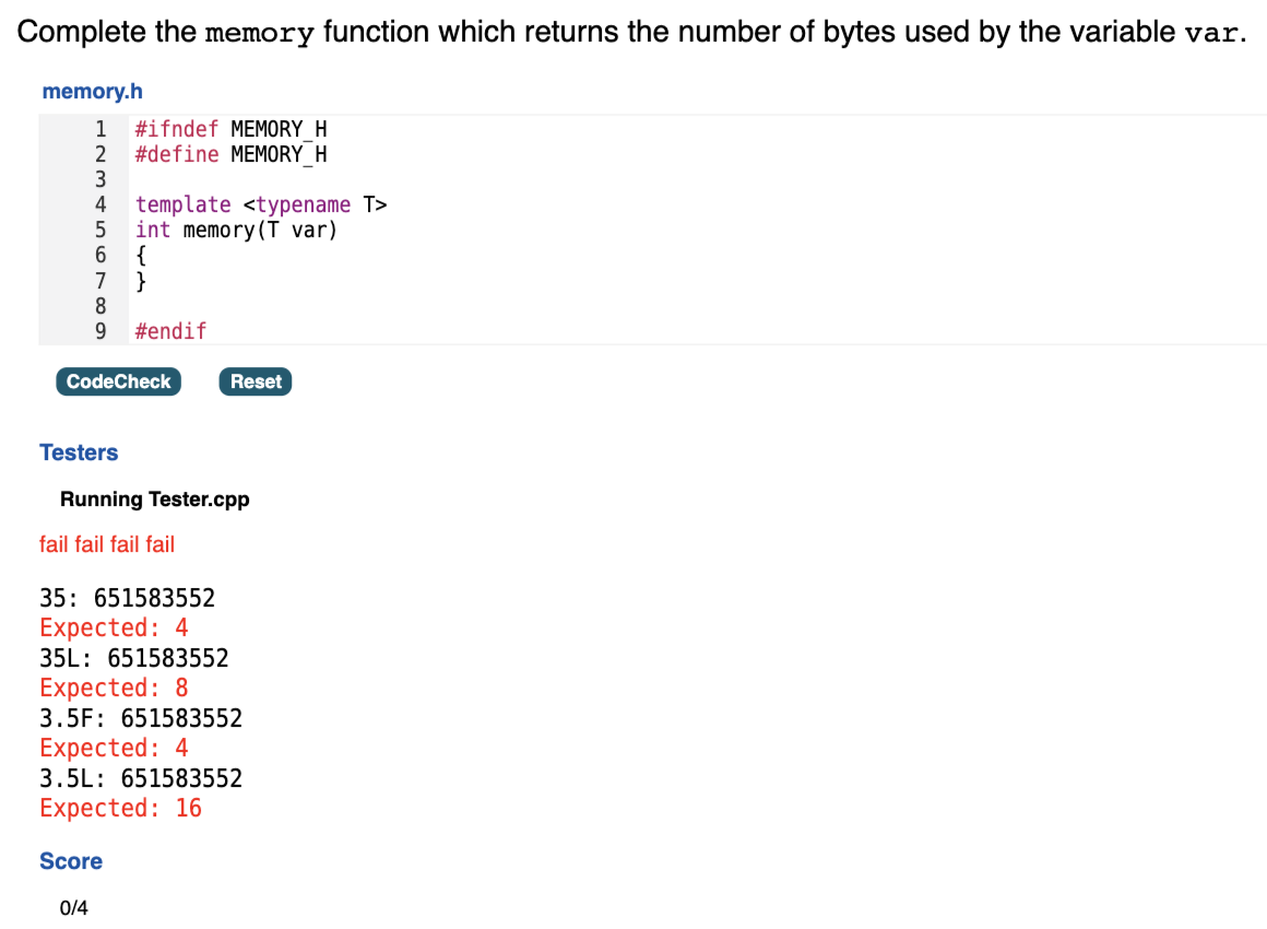 Solved Complete the memory function which returns the number | Chegg.com