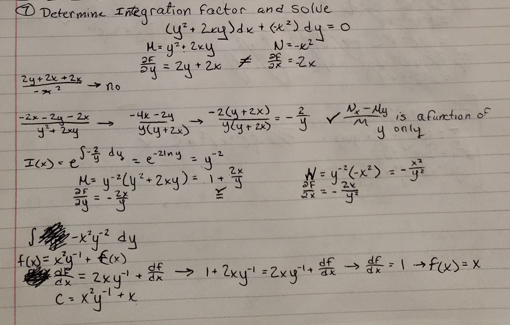 Determine An Integrating Factor For The Given Chegg Com