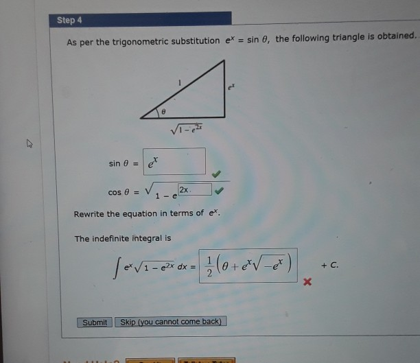 Sin Equivalent Using E Solved Step 4 As per the trigonometric substitution et = sin | Chegg.com
