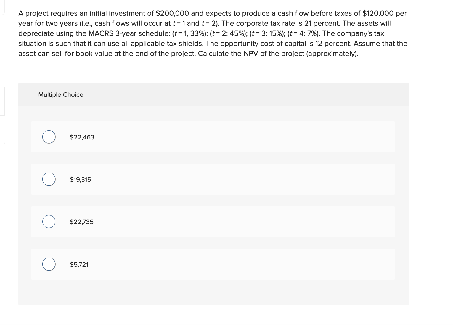 Solved A project requires an initial investment of $200,000 | Chegg.com