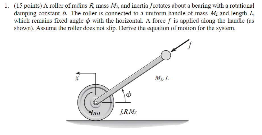 Solved 1. (15 points) A roller of radius R, mass M2, and | Chegg.com