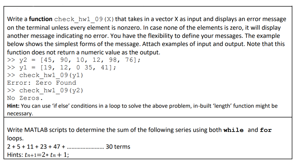 Solved Write a function check_hw1_09 (X) that takes in a | Chegg.com