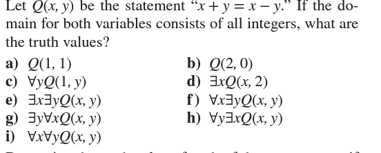 Let \( Q(x, y) \) be the statement \( x+y=x-y \). If the domain for both variables consists of all integers, what are the