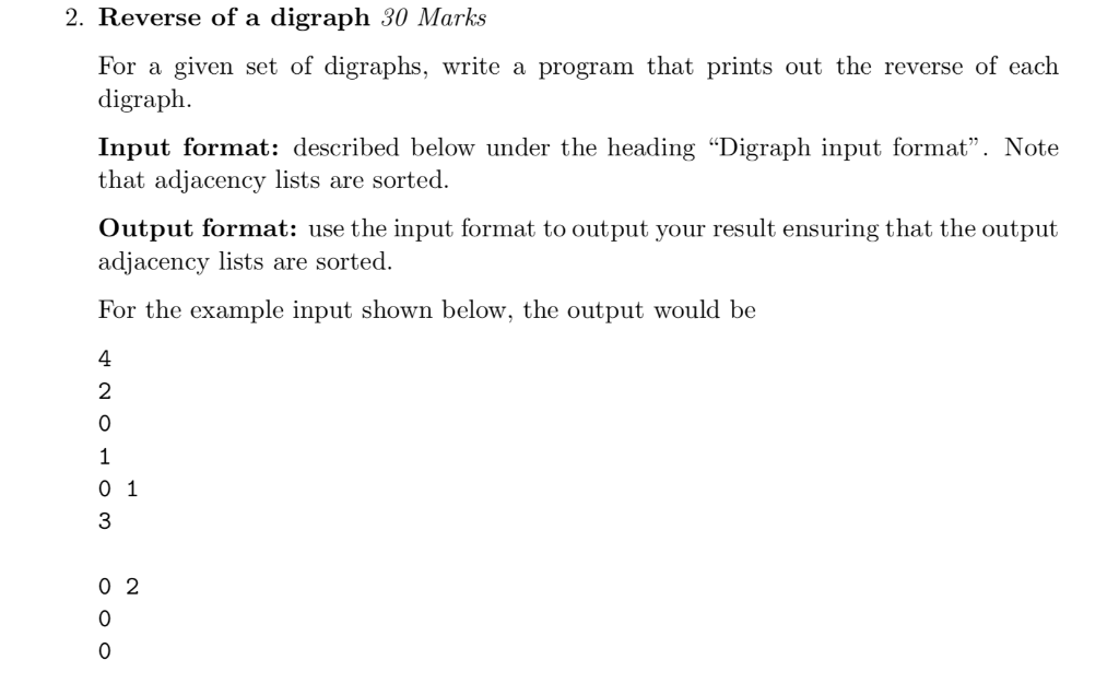 2. Reverse of a digraph 30 Marks For a given set of | Chegg.com