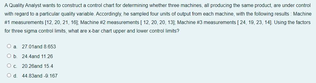 Solved A Quality Analyst wants to construct a control chart | Chegg.com