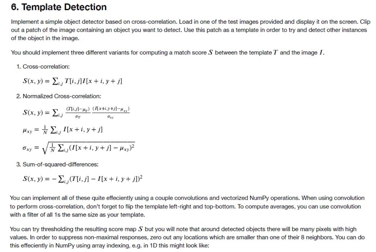 6. Template Detection Implement a simple object | Chegg.com