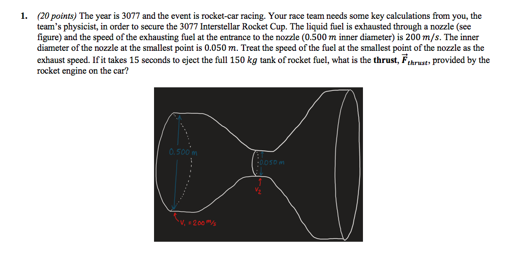 (20 points) The year is 3077 and the event is rocket-car racing. Your race team needs some key calculations from you, the tea