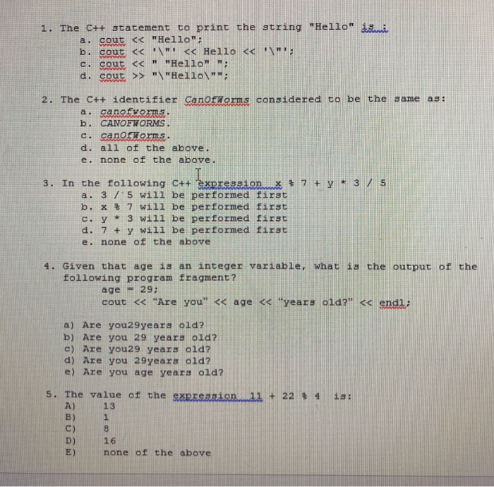 Solved 1. The C++ statement to print the string