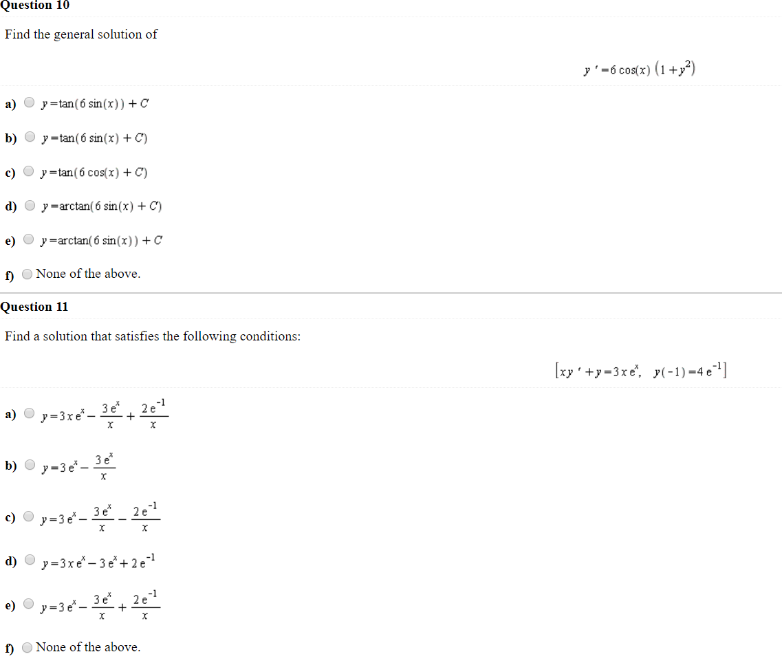 Solved Question 10 Find The General Solution Of Y O Cos Chegg Com
