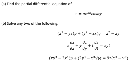 Solved (a) Find the partial differential equation of zraebx | Chegg.com
