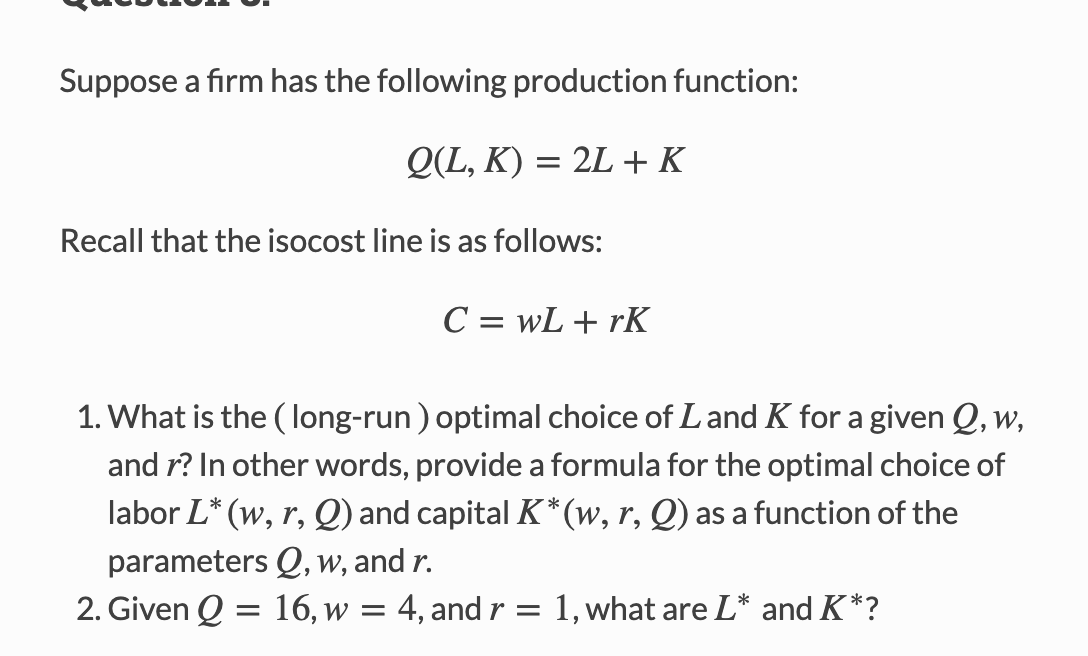 Solved Suppose a firm has the following production function: | Chegg.com