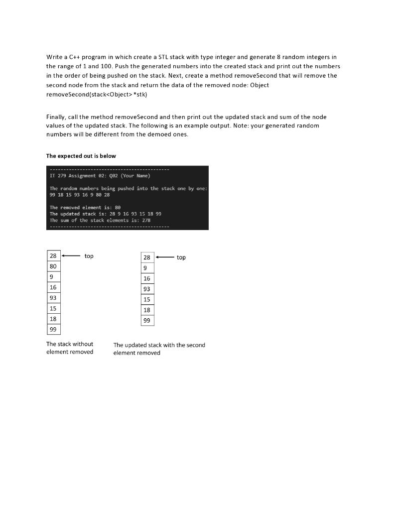 Solved Write a C++ program in which create a STL stack with | Chegg.com