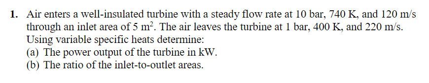 Solved 1. Air Enters A Well-insulated Turbine With A Steady | Chegg.com