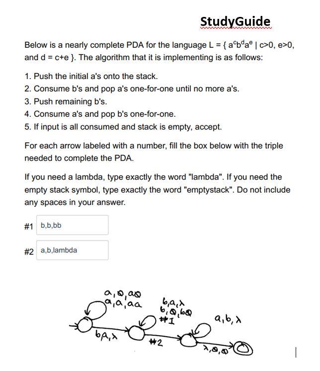 Solved Study Guide Below is a nearly complete PDA for the | Chegg.com