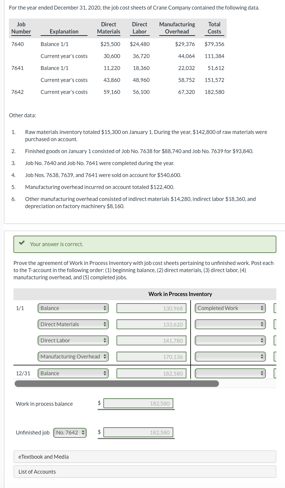 Solved For the year ended December 31, 2020, the job cost | Chegg.com