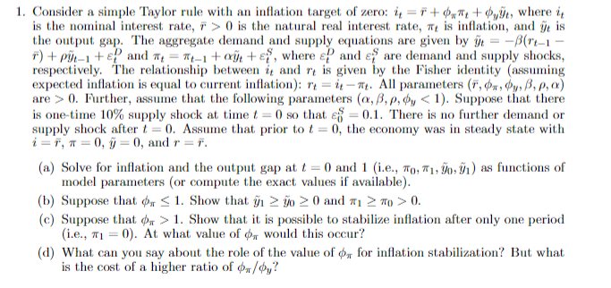 Solved 1. Consider a simple Taylor rule with an inflation | Chegg.com