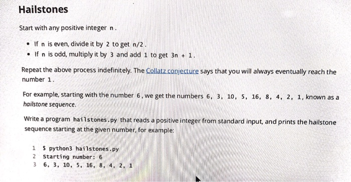 Solved Hailstones Start with any positive integer n . If n | Chegg.com