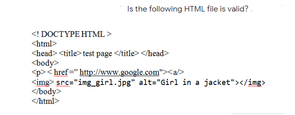 Solved Is the following HTML file is valid? test | Chegg.com