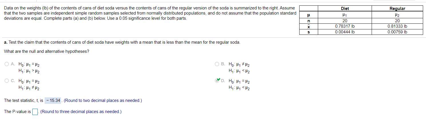 Solved Data on the weights (lb) of the contents of cans of | Chegg.com