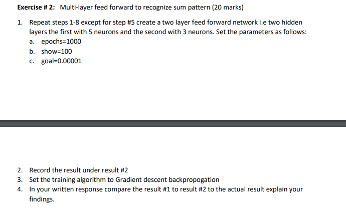Solved Exercise \# 1: Single layer feed forward to recognize | Chegg.com