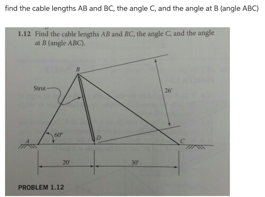 Solved Find The Cable Lengths AB And BC, The Angle C, And | Chegg.com