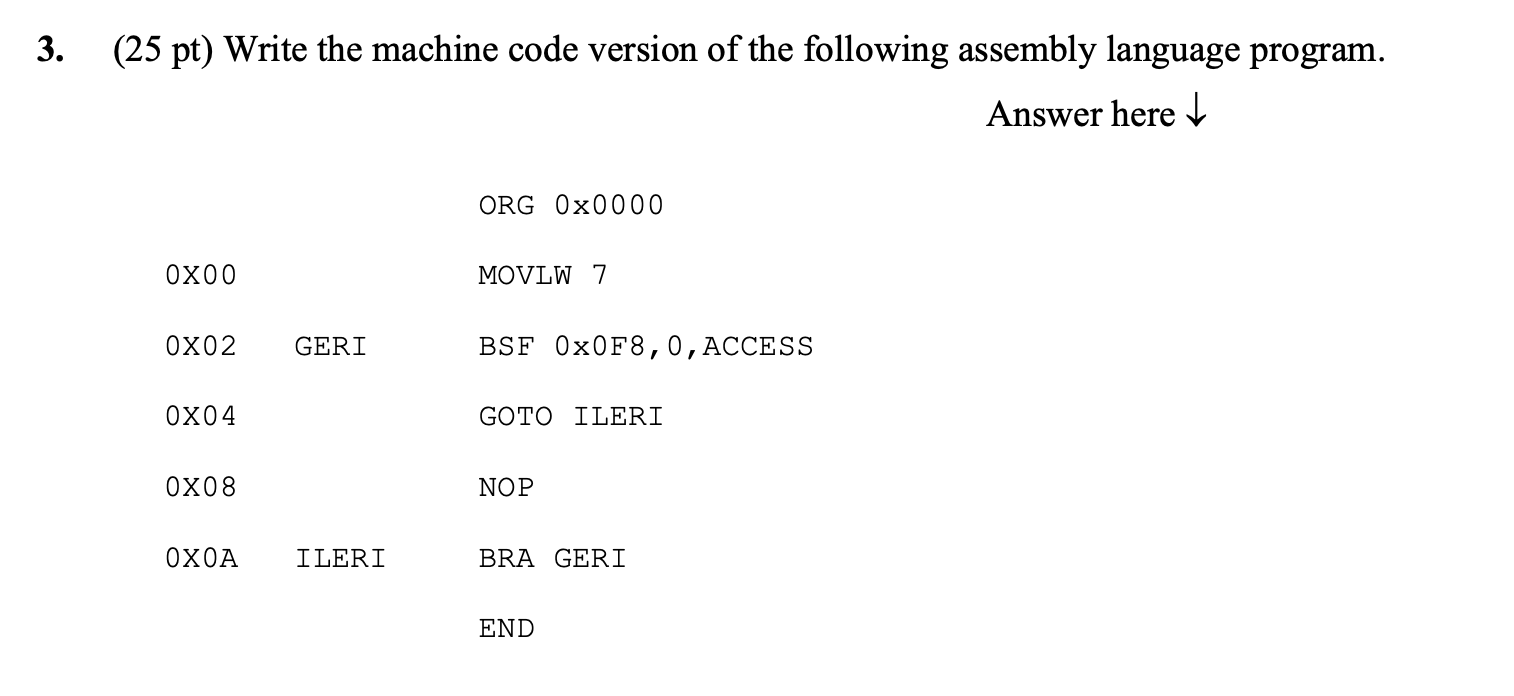 Solved 3. (25 pt) Write the machine code version of the | Chegg.com