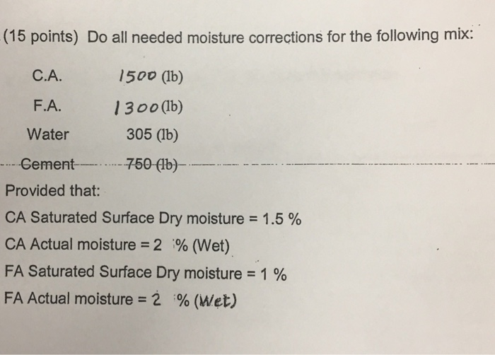 Solved (15 points) Do all needed moisture corrections for | Chegg.com