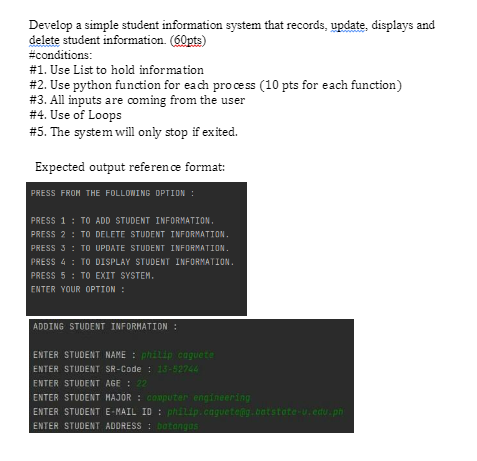 Solved Develop a simple student information system that | Chegg.com
