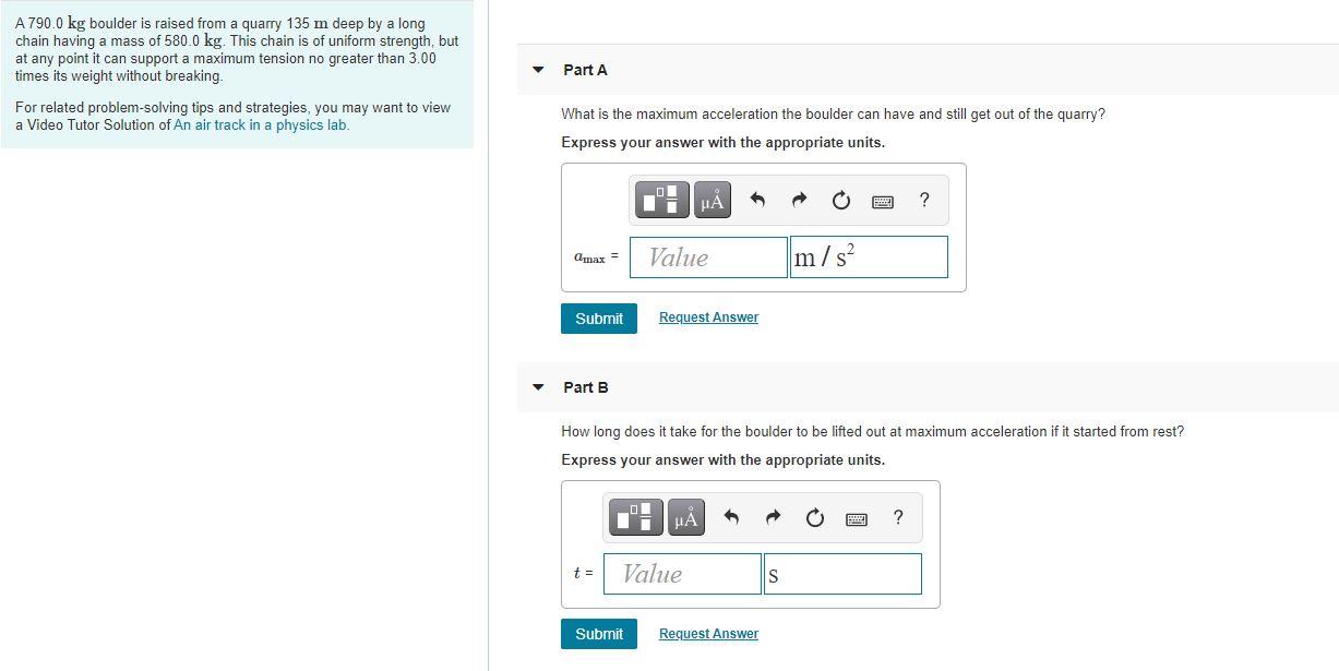 Solved A 790.0 kg boulder is raised from a quarry 135 m deep | Chegg.com