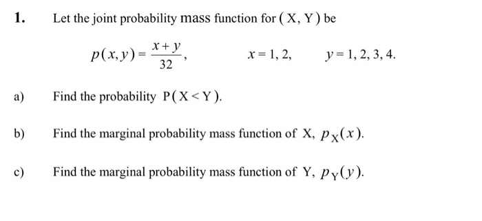 Solved Let the joint probability mass function for (X, Y) be | Chegg.com