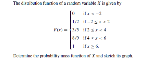 Solved The distribution function of a random variable X is | Chegg.com