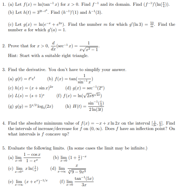 Solved 1 A Let F X Ln Tan 2 For 0 Find F And Chegg Com