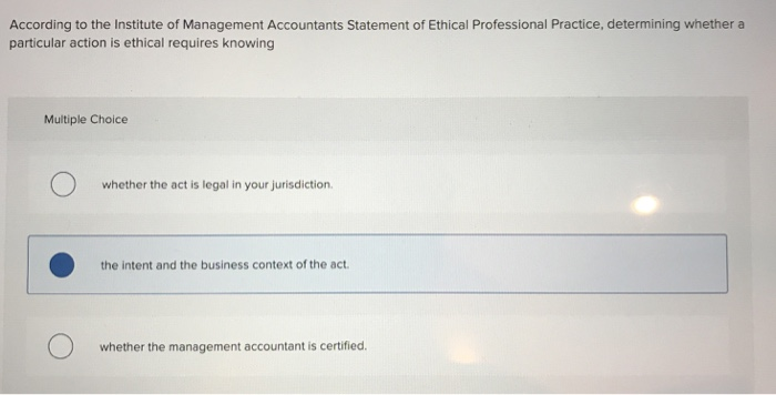 Solved According to the Institute of Management Accountants | Chegg.com