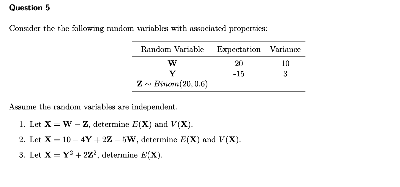 Solved Consider the the following random variables with | Chegg.com