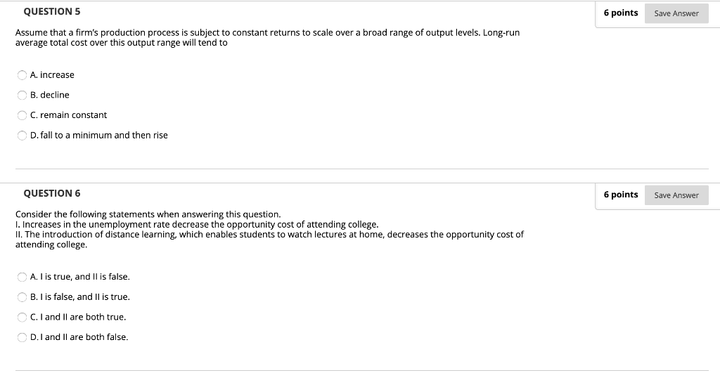 Solved QUESTION 5 6 points Save Answer Assume that a firm's | Chegg.com