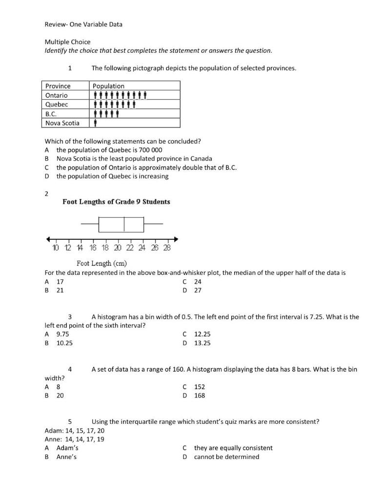 Solved Review-One Variable Data Multiple Choice Identify the | Chegg.com