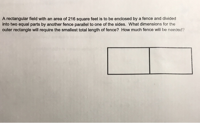 Solved A rectangular field with an area of 216 square feet | Chegg.com