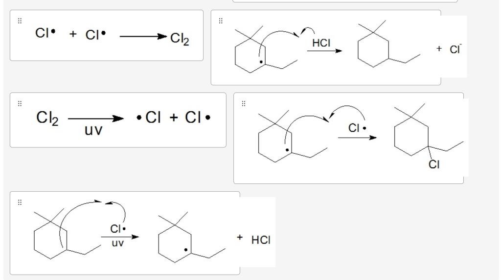 \[
\mathrm{Cl}^{*}+\mathrm{Cl}^{\bullet} \longrightarrow \mathrm{Cl}_{2}
\]
\( \stackrel{\mathrm{HCl}}{\longrightarrow} \)
\(