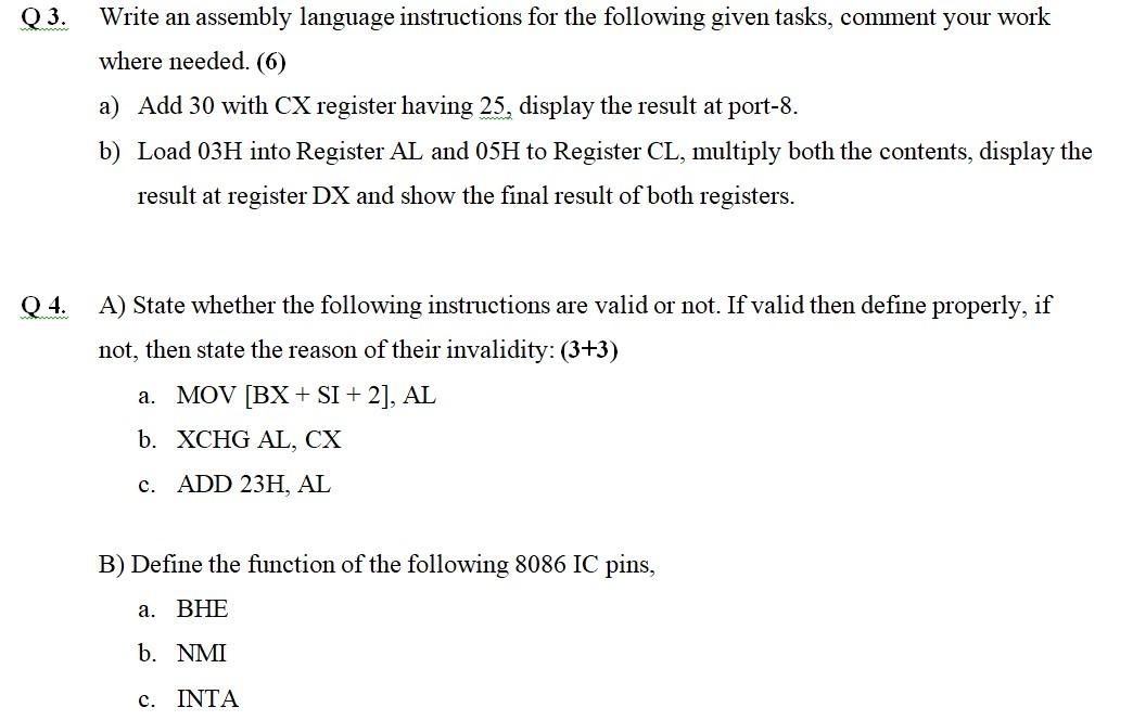 Solved Q3. Write An Assembly Language Instructions For The | Chegg.com