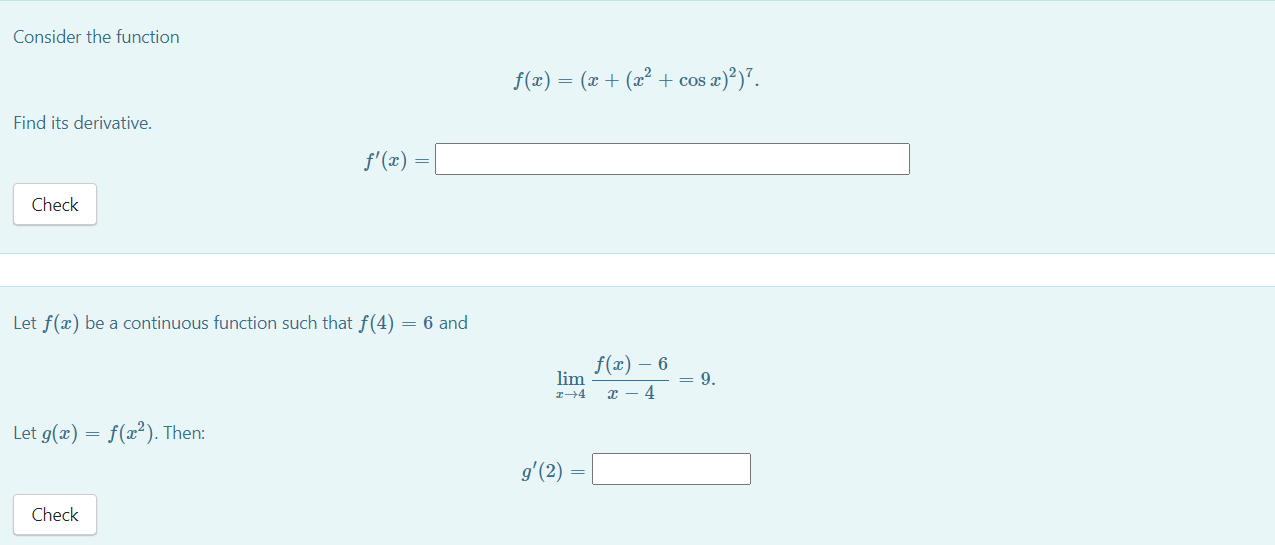 Solved Consider the function f(x)=(x+(x2+cosx)2)7. Find its | Chegg.com