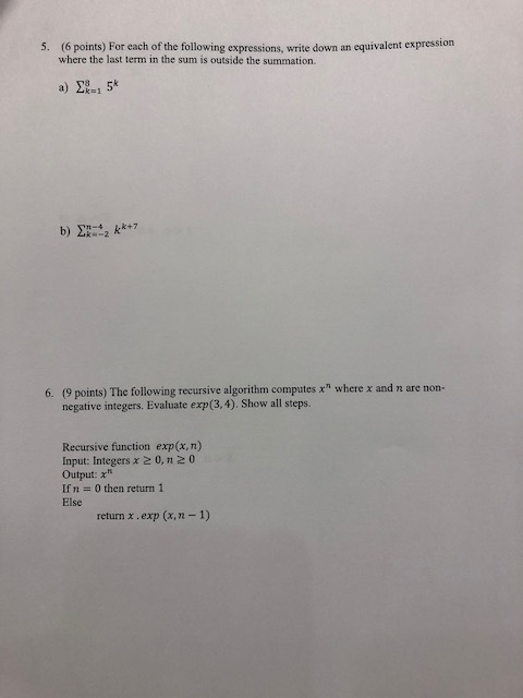 Solved 5. (6 points) For each of the following expressions, | Chegg.com