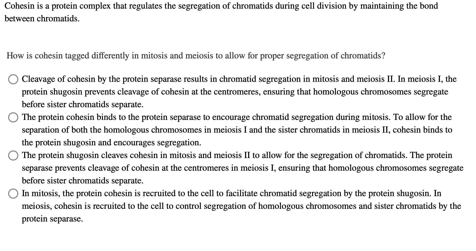 Solved Cohesin is a protein complex that regulates the Biology Diagrams