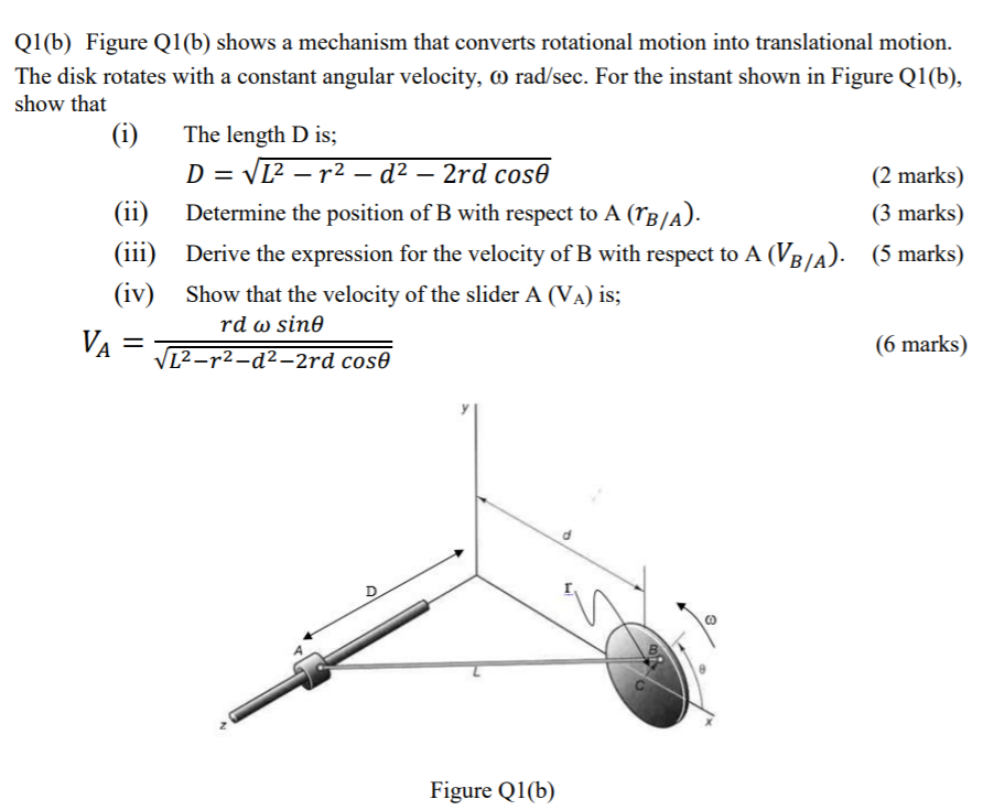 Q1(b) Figure Q1(b) Shows A Mechanism That Converts | Chegg.com