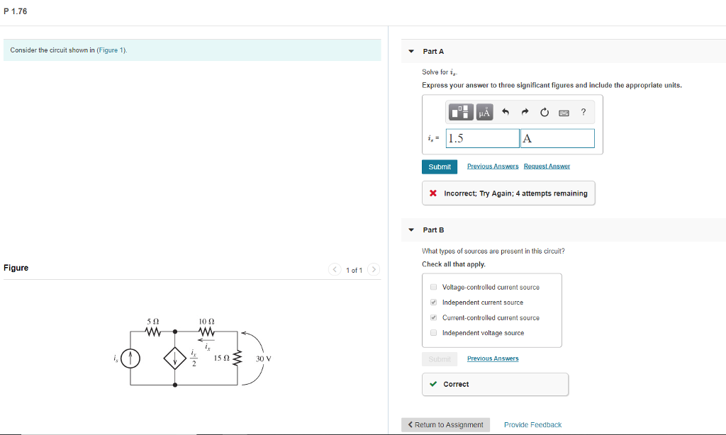 Solved P 1.76 Consider the circuit show in (Figure 1). Part | Chegg.com