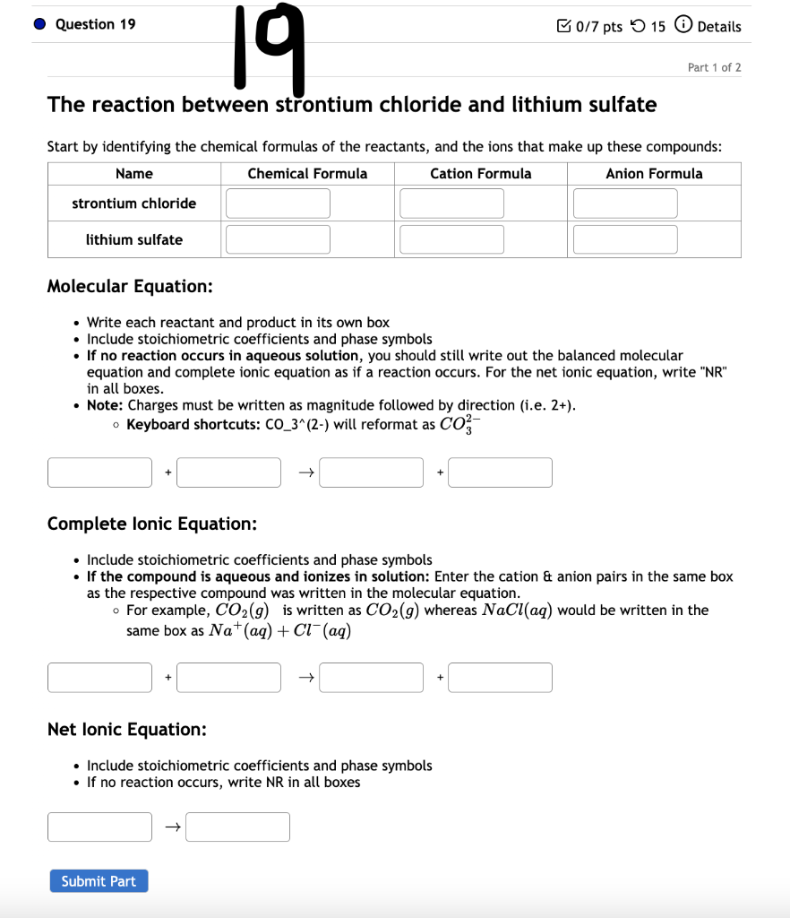 Solved The reaction between strontium chloride and lithium | Chegg.com