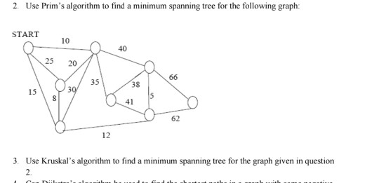 Solved 2. Use Prim's algorithm to find a minimum spanning | Chegg.com