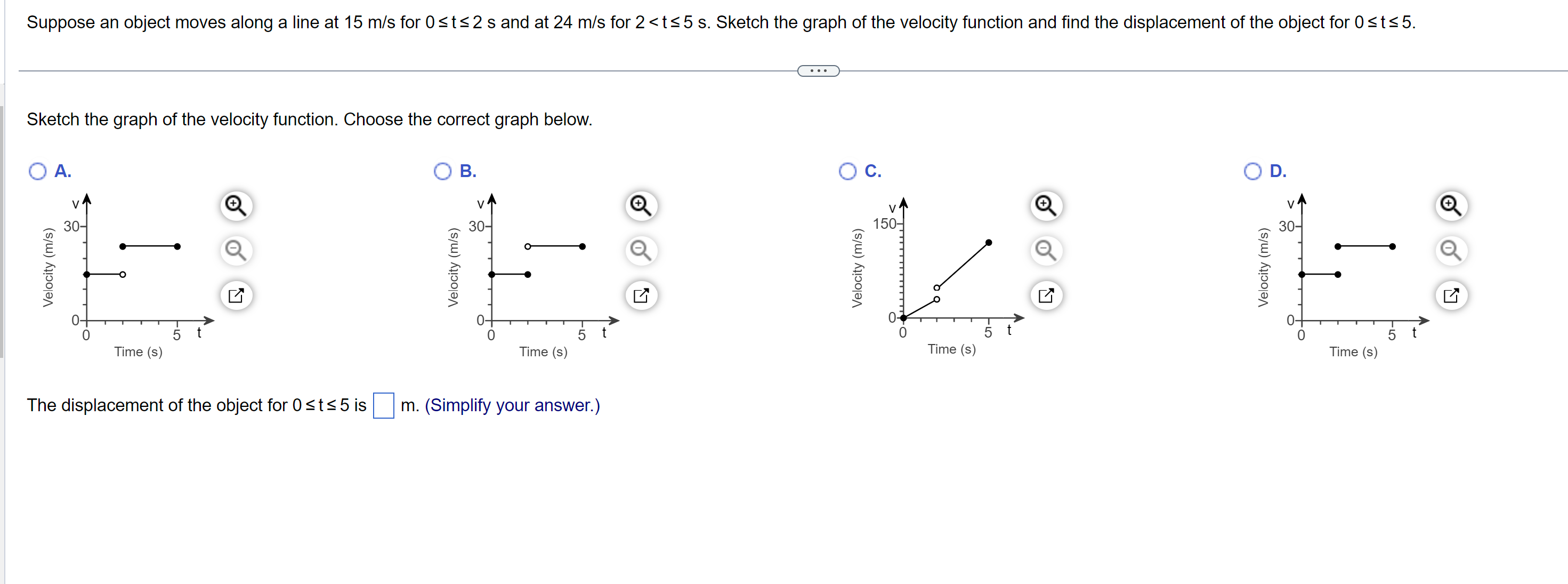 Solved Sketch the graph of the velocity function. Choose the | Chegg.com