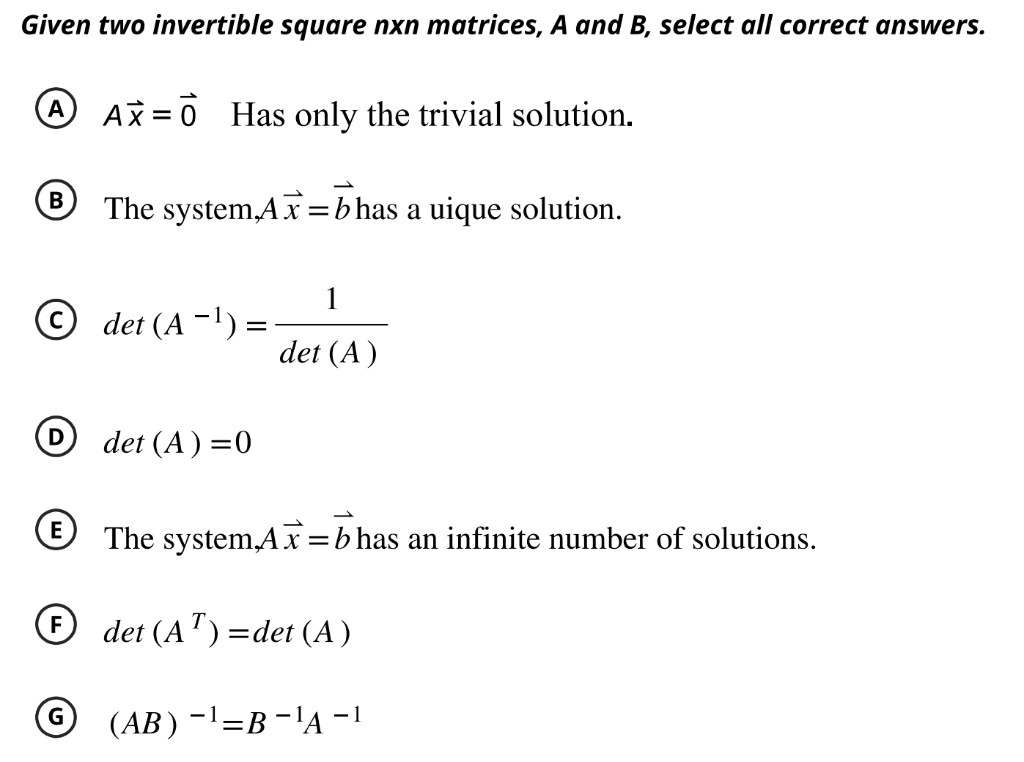 Solved Given Two Invertible Square N×n Matrices, A And B, | Chegg.com