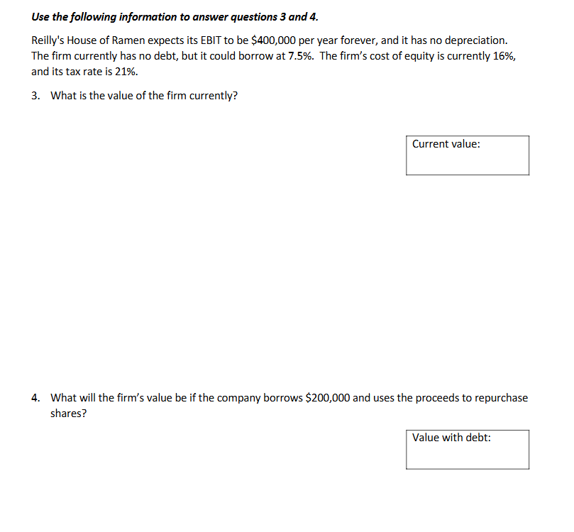 Solved Use the following information to answer questions 3 | Chegg.com