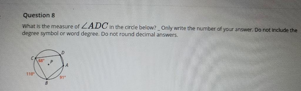 Solved What is the measure of ∠ADC in the circle below?_Only | Chegg.com